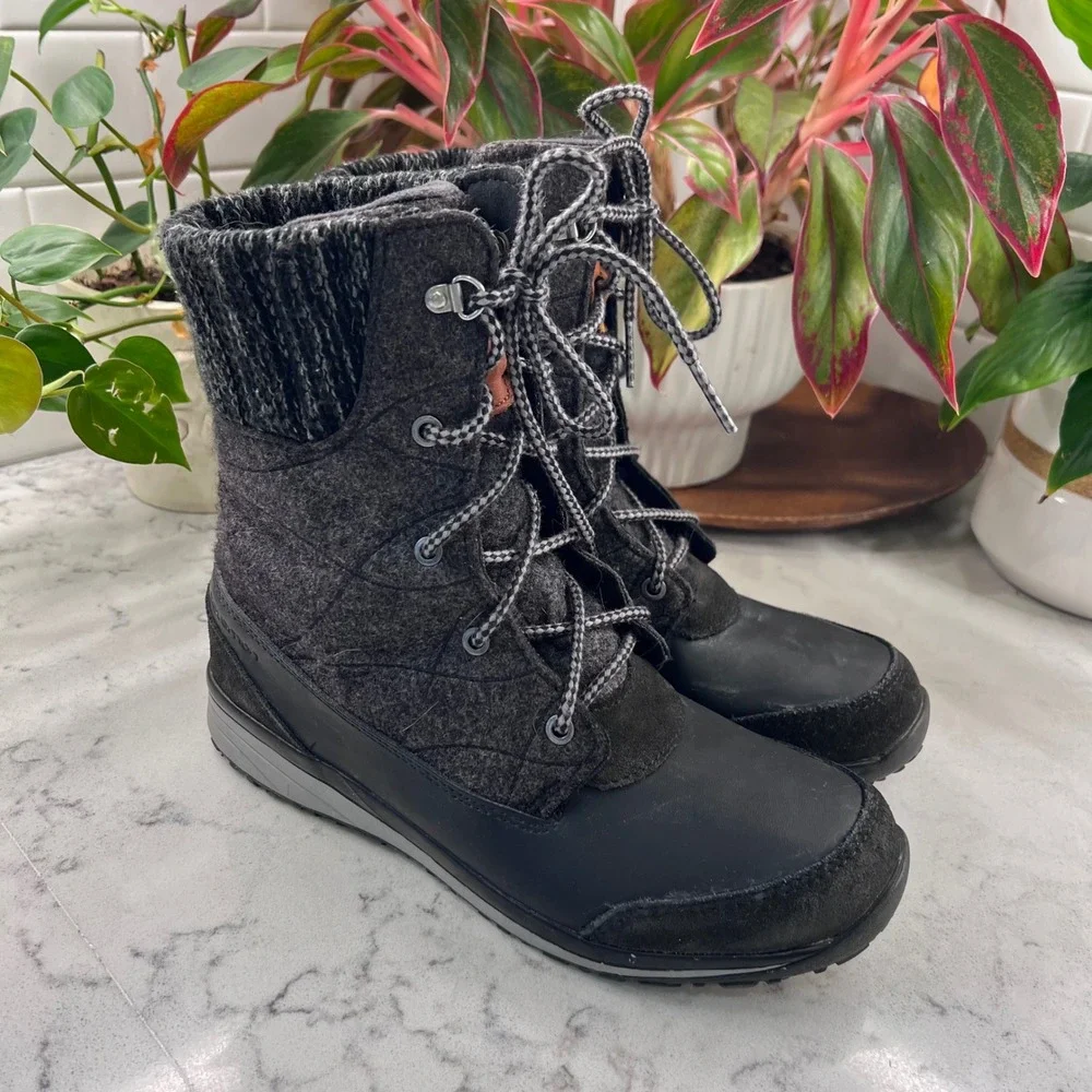 Salomon Hime Winter Boots Womens 8 Grey Black Felt Knit Cuff 361707